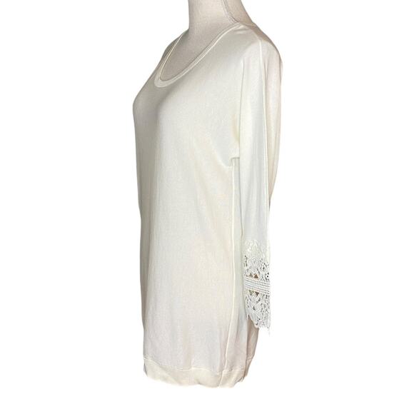Talbots Cream Cotton/Rayon Lightweight Sweater with Crocheted Cuffs Size XS - Picture 3 of 6